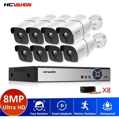 HCVAHDN 8MP CCTV System 8CH HD-TVI Network DVR with 4/8* 8.0MP HD Outdoor Home Security Face Playback Camera System Kit ONVIF