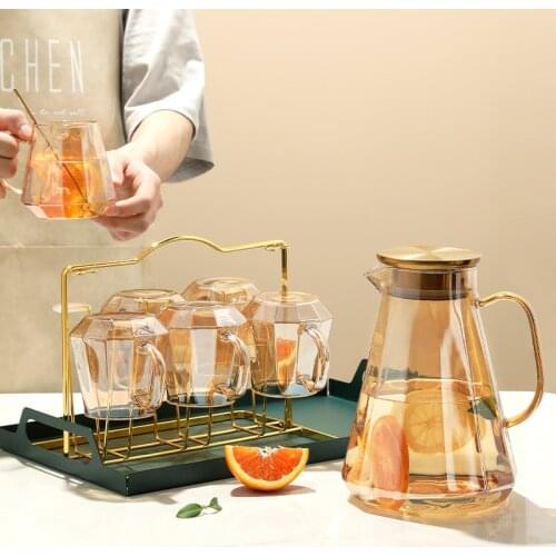 Creativity Diamond Shape Glass Water Kettle with Stainless Steel Lid Amber Cold Water Jug Juice Beverage Pitcher Home Drinkware