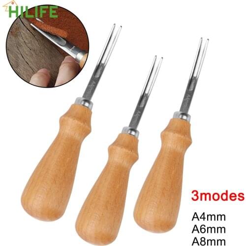 Leather Craft Edge Beveler Practical Skiving Beveling Knife A4mm A6mm A8mm DIY Cutting Hand Craft Tool 3 Size With Wood Handle