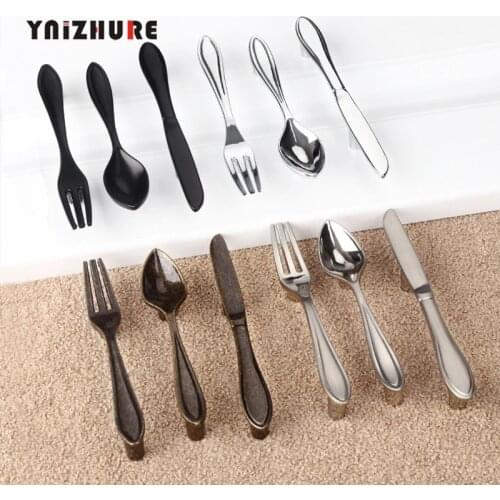 YNIZHURE Zinc Alloy Creative Cabinet Handles Kitchen Spoon Fork Knife Cupboard Handles Drawer Knobs Novelty Furniture Handle