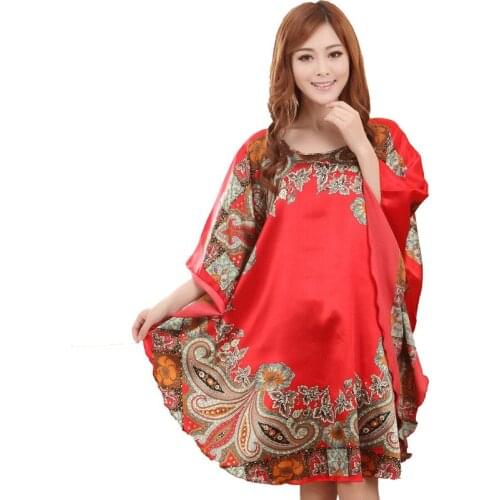 2020 Summer Night Dress Womens Nightgown Fashion Faux Silk Bat Sleeves Printing Sleepwear Nightdress Night Home Service K343