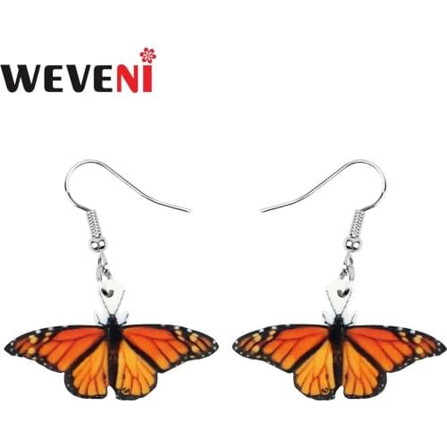WEVENI Acrylic Cute Monarch Butterfly Earrings Print Animal Dangle Drop Jewelry For Women Kids Girls Trendy Birthday Decoration