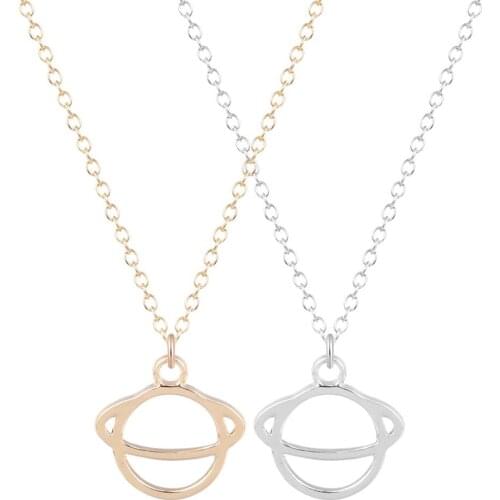 QIAMNI Trendy Unique Saturn Double Round Charm Necklace Pendant Collares Amazing Jewelry Christmas Party Gift for Girls Women