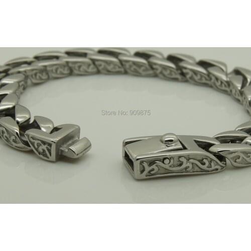 Punk cool men/boys side wave pattern stainless steel chain bracelet men jewelry bracelets bangles