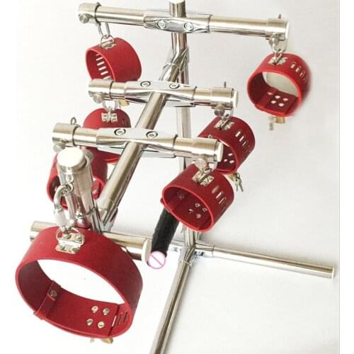 K9 Adult Game Bondage Kits Fixed Frame Dildos with PU Handcuffs Collar Stainless Steel Constraint Kits Toys for Couples G7-82