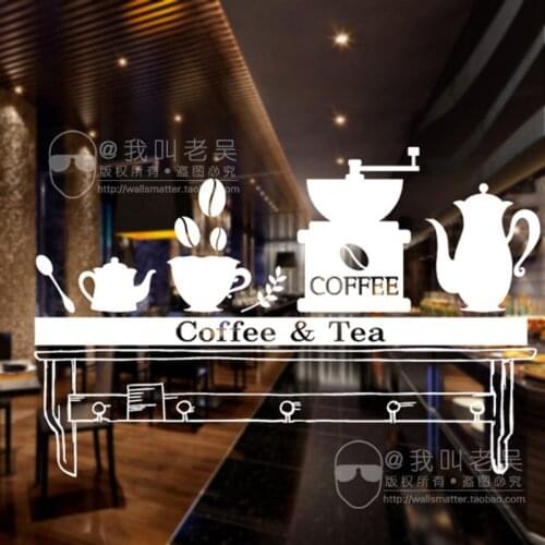 Coffee Shop Sticker Bean Milk tea Decal Cafe Cup Poster Vinyl Art Wall Decor Mural Decoration Break Bread Coffee Glass Decals