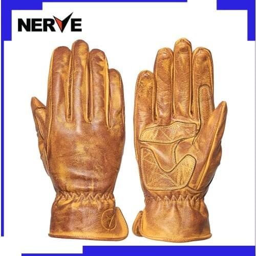NERVE Unisex Stylish VTG Retro Black Brown Yellow Winter Leather Full Finger Motorcycle Racing Gloves/ Motocross Accessories