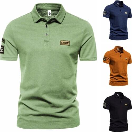 New Mens Outdoor Military Style US style Short-sleeved Lapel T-shirt Casual Button T-shirt