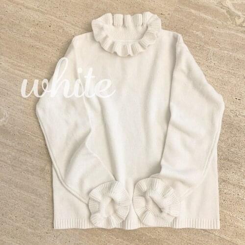 Fall New Lady Korea Soft Sister Bottoming Shirt Knitted Sweaters Women White Pure Color Girls Lovely Cute Full Sleeve Knitwear