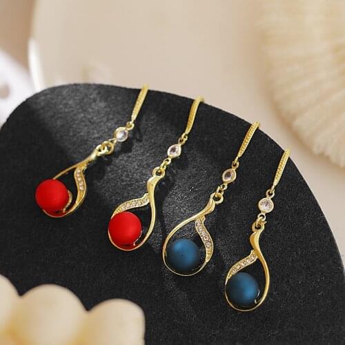 New Earrings Fashion Jewelry Retro Port Style Red Frosted Imitation Pearl Gentle Style Statement Earrings Womens Wholesale