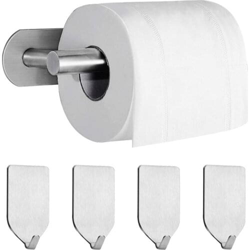 New Toilet Roll Holder Self-Adhesive Without Drilling Paper Holder Toilet Roll Holder, with 4 Pieces Self-Adhesive