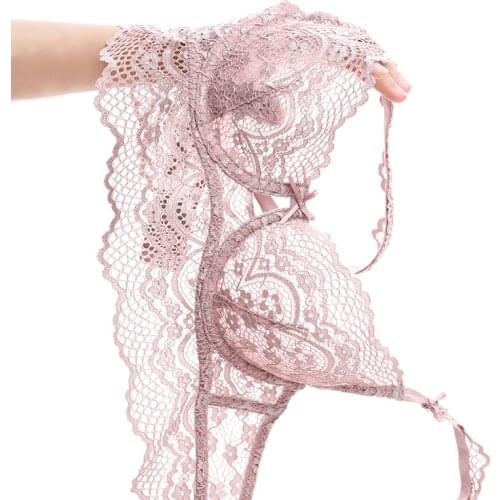 New Floral Embroidery Lace Underwear Set Women Transparent Brassiere Thin Cup Push Up Plus Size Sexy Lingerie Bra And Panty Set