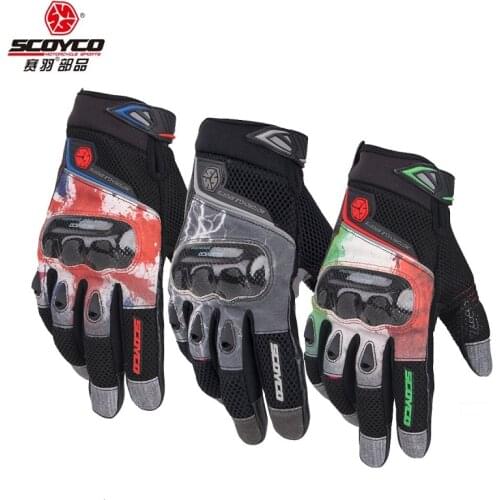 2018 Summer New SCOYCO full finger Motorcycle Glove anti-fall knight ventilate carbon fiber Motorbike gloves can Touch screen