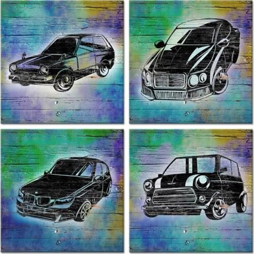 Full Square round drill Diamond painting 4pcs Abstract car Landscape Diamond embroidery Cross stitch pattern office decorZP-990