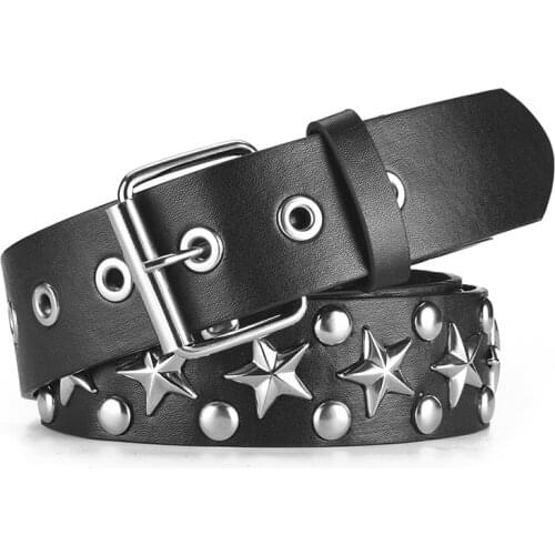 Punk Rivet Rock With Pin Buckle Star Beads Leather Belt for Women Men Studded Belt for Dress Jeans Ceinture Femme Dropshipping