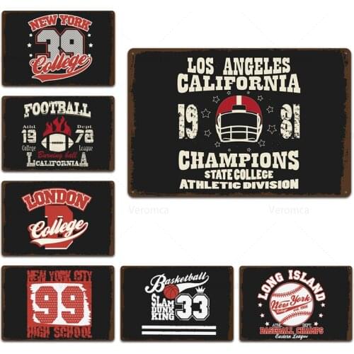Retro Ball Game Rugby Basketball Football Tin Sign Championship Vintage Wall Art Metal Plates for Club Bar Pub Decoration