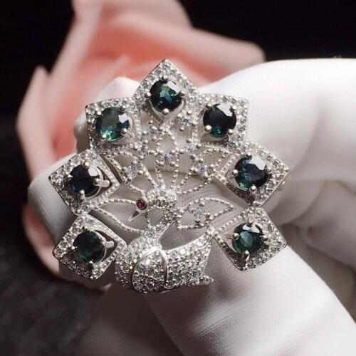 Sapphire brooch Free shipping Natural real Sapphire 925 sterling silver brooch 4*4mm 7pcs gemstone