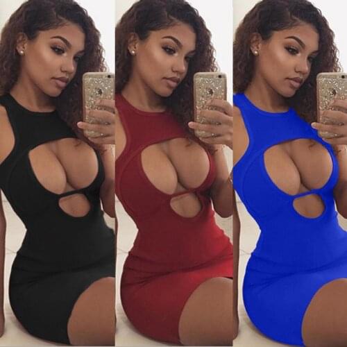 Sexy Women Sleeveless Sexy Bodycon Bandage Dress Halter Short Mini Pencil Dress Chest Hollow Out Night Club Party Wear Vestidos