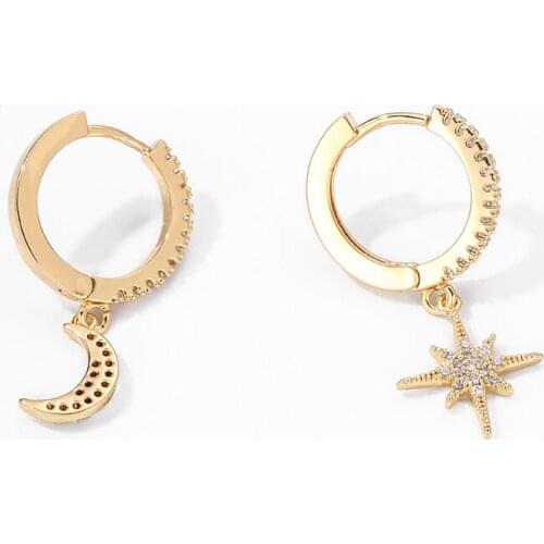 New Fashion Cubic Zircon Star And Moon Earrings Charms Star Hoop Earrings For Women Man Girls Korean Jewelry 2021