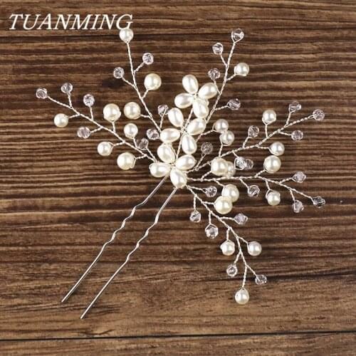 Bridal Hair Accessories Pearl Beaded Rhinestone Hairpin Flower Hair Pin Stick Wedding Jewelry Hairpin Pearl