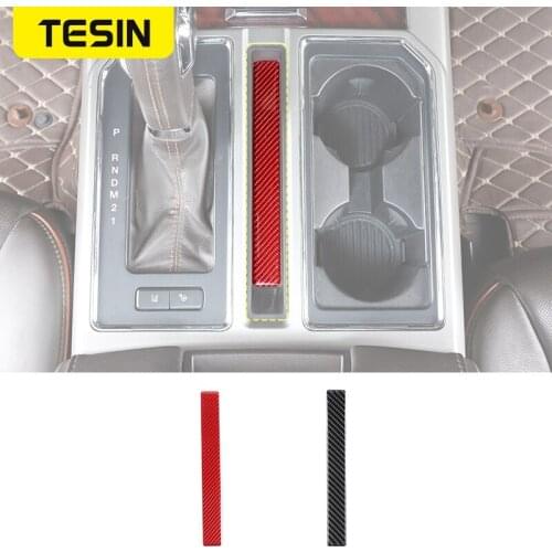 TESIN Soft Carbon Fiber Car Gear Storage Slot Mat Decoration Sticker For Ford F150 2015+ Auto Interior Accessories Styling