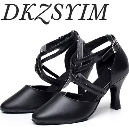 Hot selling ladies ballroom dance latin dance shoes leather black /red tango shoes ladies closed toe salsa shoes women high heel