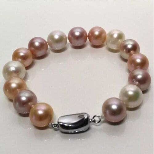 Gorgeous 11-12mm south sea round multicolor pearl bracelet 7.5-8"
