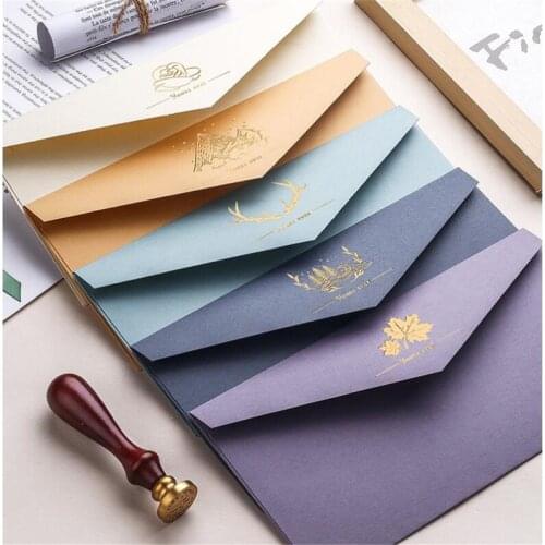 5pcs Vintage Gold Envelopes for Invitations Kraft Paper Gift Card Window Envelope Wedding Letter Set Mailer Stationery