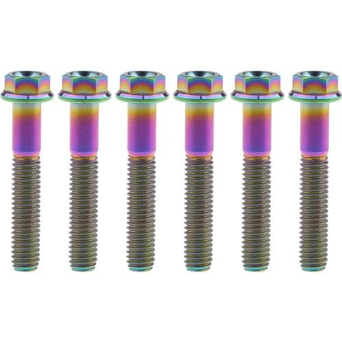 6 Pcs Titanium M6X10 15 20 25 30 35 40 45 50 60 65 70mm Bolts M6 Ti Hex Flange Screws for Motorcycle Engine Shell Fasteners