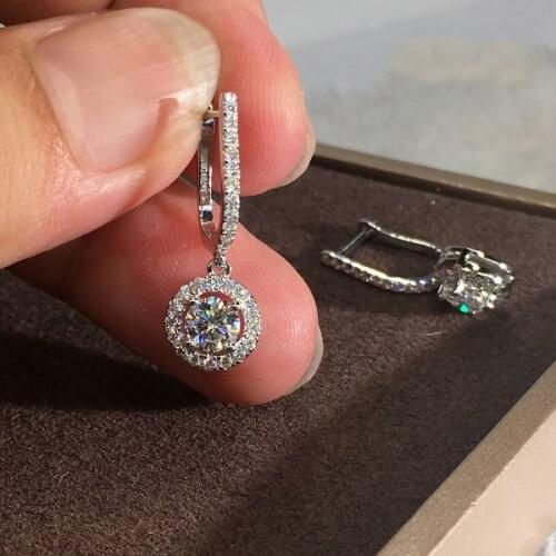 Women Trendy Luxury Dangle Earrings 925 Sterling Silver Double Crystal Zircon Earrings for Female Wedding Party Fine Jewelry