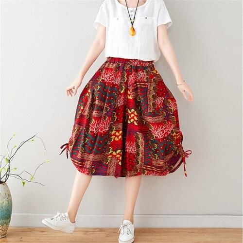 2020 Sarouel Femme Summer Cropped Wide Leg Pants Vintage Cotton Linen Korean Sweet Print Harem Pants