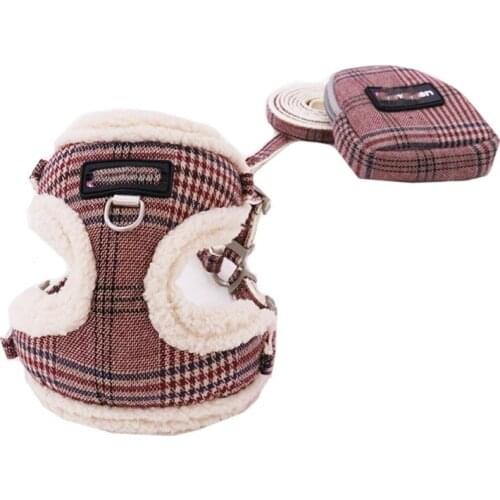 Dog Vest Pet Plaid Velvet Edge Net Pull Chest + Snack Bag Traction Rope Dog Chest Back Small Medium Large Dog Chest Back Spot