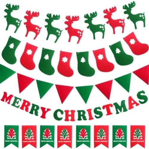 ZY DIY Brand New Merry Christmas Green Red Colors Mixed Letter Flag Deer Boot Felt handmade Nonwoven Felt Fabric Home Decoration