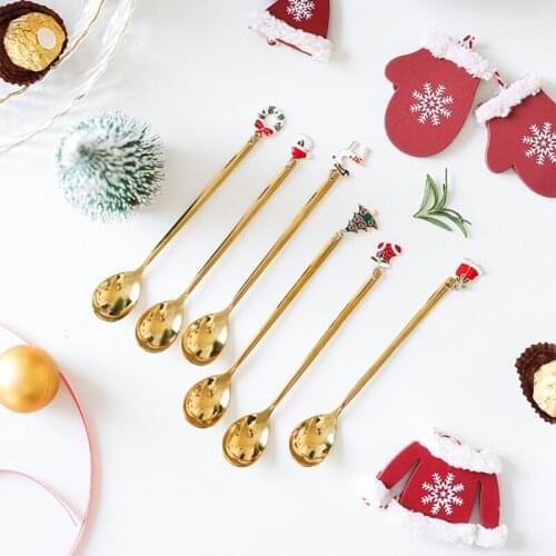 1Pc Christmas Coffee Spoon Mixing Scoops Stirring Spoons Stainless Steel Tea Spoon Christmas Gift