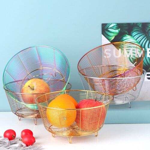 1Pc Creative Stainless Steel Round Kitchen Vegetable Fruit Basket Home Snacks Storage Container