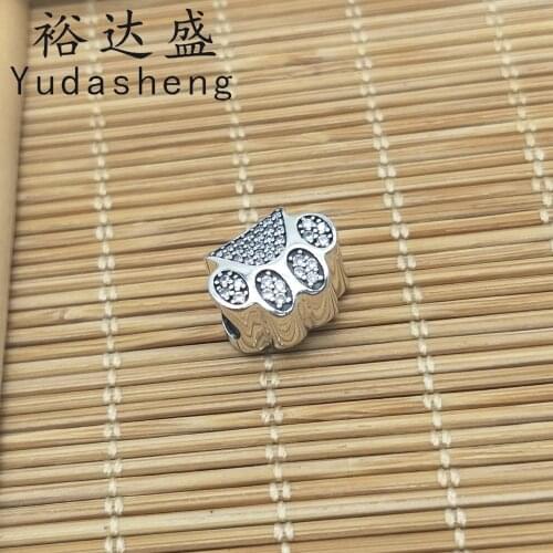 100% 925 Silver Sparkling Paw Print Charm