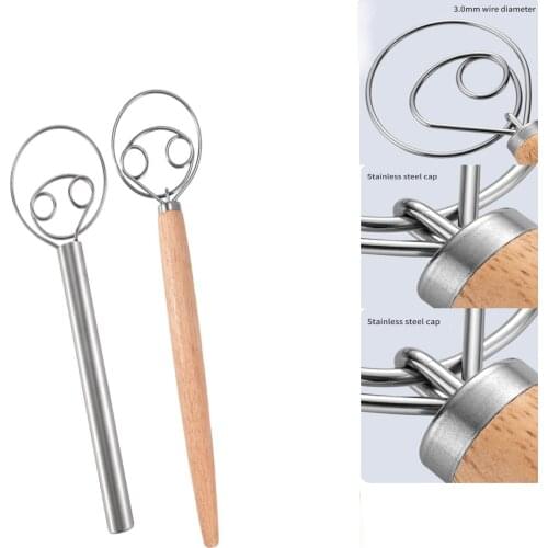 3PCS Stainless Steel Egg Beater Wooden Handle Agitator Baking Dough Tools Accessoriess Kitchen Oak Gadgets