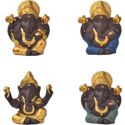 4pcs Ganesha Statue Figurine Deity Hindu God Sculptures Resin Sandstone Crafts