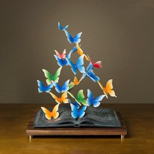 Large TOP Collection HOME Company SHOP Color Copper Sculpture GOOD LUCK Auspicious literary ART butterfly dance FENG SHUI statue