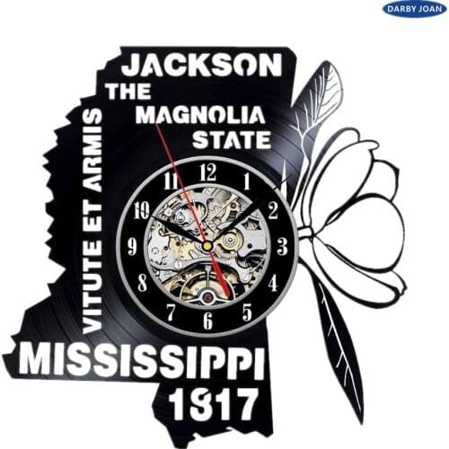 Mississippi Gift USA States City Vinyl Record Clock Wall Decoration Modern Vintage Art Room