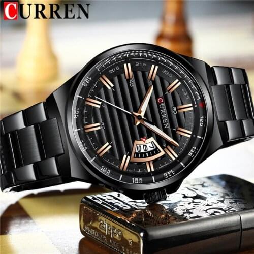 CURREN Men Sport Watch Top Brand Luxury Black Military Waterproof Male Clock Stainless Steel Strap Quartz Man Wristwatch 8375