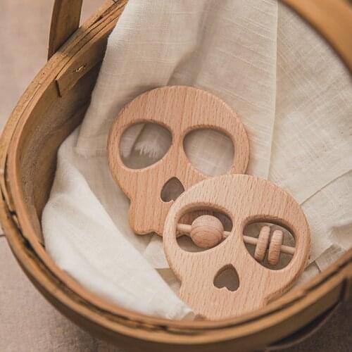 Wooden Teether Wood Pendant For Pacifier Chain Halloween Pumpkin Skull Nurse Gifts Toys Rodent Animal Rattle Baby Teether