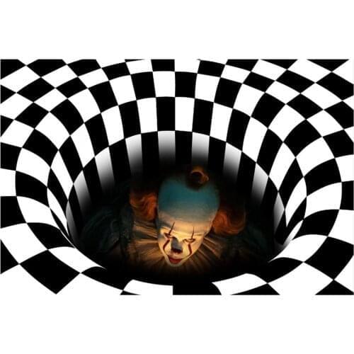 Halloween Doormat Clown Black And White Illusion Visual Doormat Rectangle Halloween Carpet For Decoration Clown Doormat