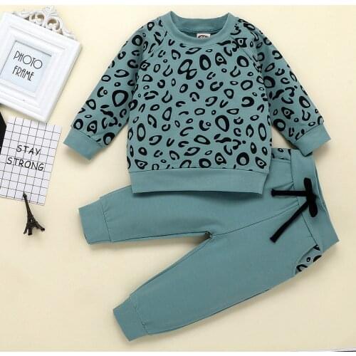 Kids Baby Girls Boys Long Sleeve Sets Outfits Leopard Print T-shirt Sweater Coat Tops Pants Toddler Girls Boys Sets Outfits 2021