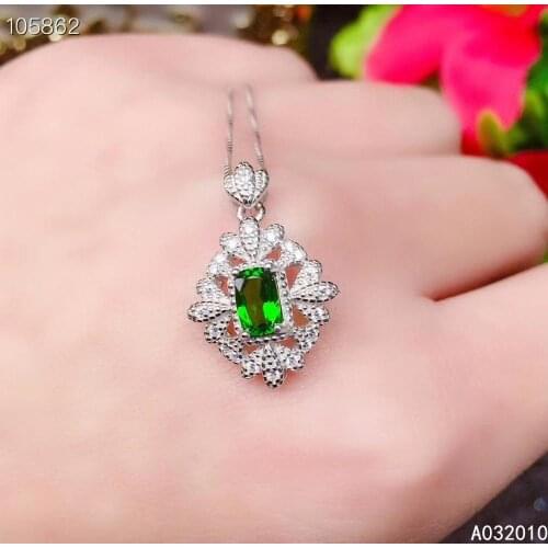 KJJEAXCMY Fine Jewelry 925 Sterling Silver inlaid Natural diopside Womans noble Pendant Necklace chain Support test