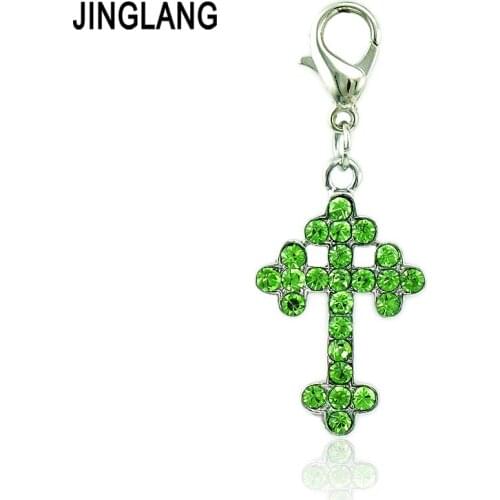 JINGLANG 50pcs/Lot Fashion Dangle Charm With Lobster Clasp Rhinestone Cross Charms DIY Pendants For Jewelry Making Accessories