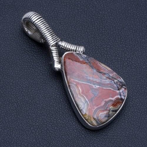 Natural Crazy Lace Agate Punk Style 925 Sterling Silver Pendant 1 3/4" R0136