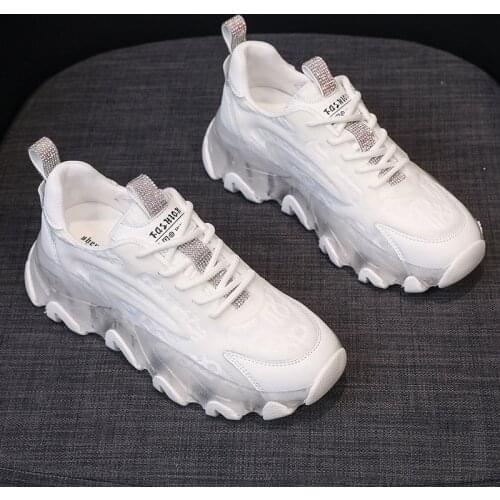 2021 Summer New Products Fashion Casual Sponge Cake Platform Sports White Shoes Rhinestone Jelly Bottom Daddy Shoes