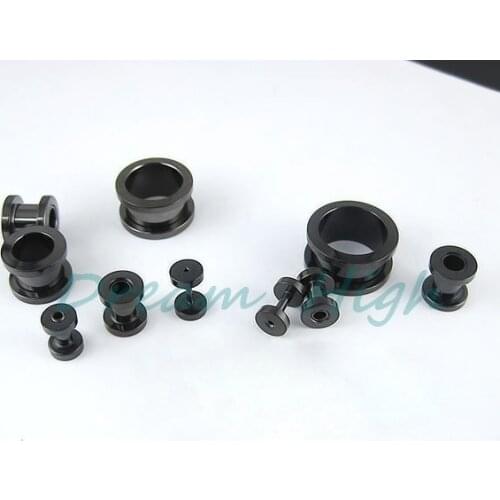 Newest Hand-polished Flesh Tunnel Set Screw Black Ear Expander Earring 1.2 1.6 2.0 3-18mm Vacuum Plating Titanium Free Shipping