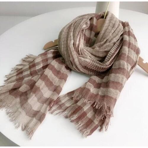 2021 Spring And Summer New Cotton And Linen Scarves Classic Plaid Large Shawl Thin Soft Breathable Ladies Scarves 80X200CM
